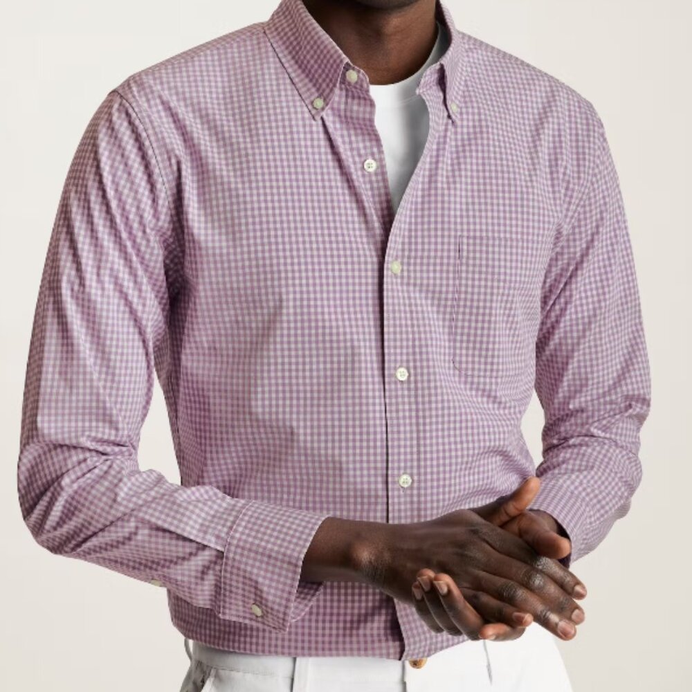 Bonobos purple plaid wrinkle-free tailored slim fit shirt